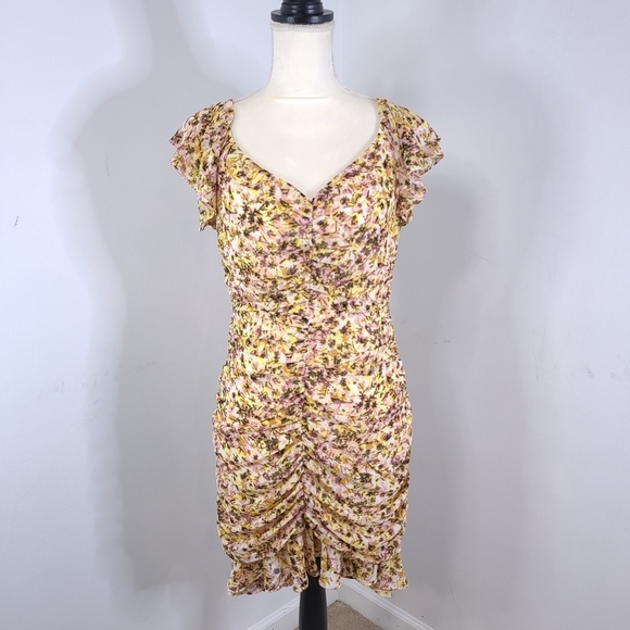 ASTR The Label Dress Floral Ruched Chiffon Mini Dress Woman's Medium - Picture 2 of 11
